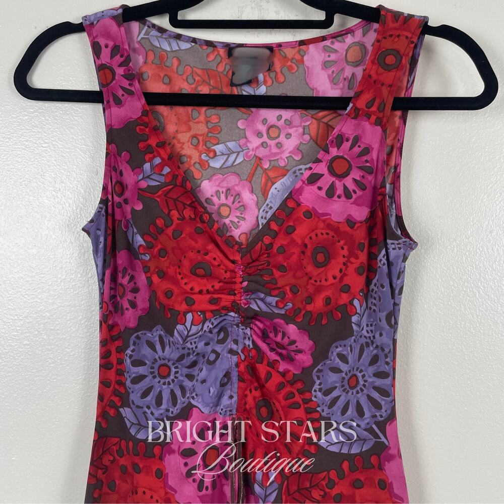 Rare Vintage Sleeveless Patterned Dress ASO Monica Geller Friends Y2K Pink Red - Picture 4 of 6